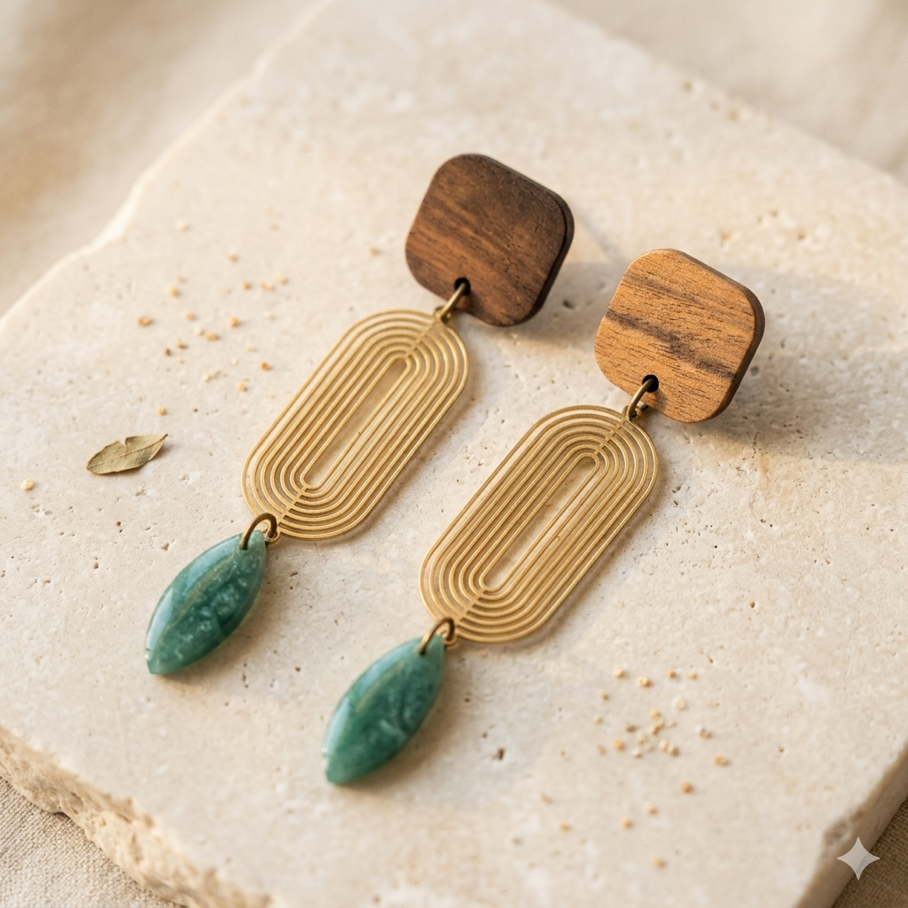 Boucles d'oreilles bohèmes vert lagon | Horizon Lagon