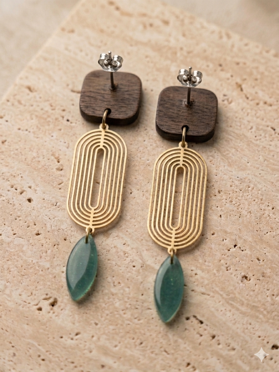Boucles d'oreilles bohèmes vert lagon | Horizon Lagon