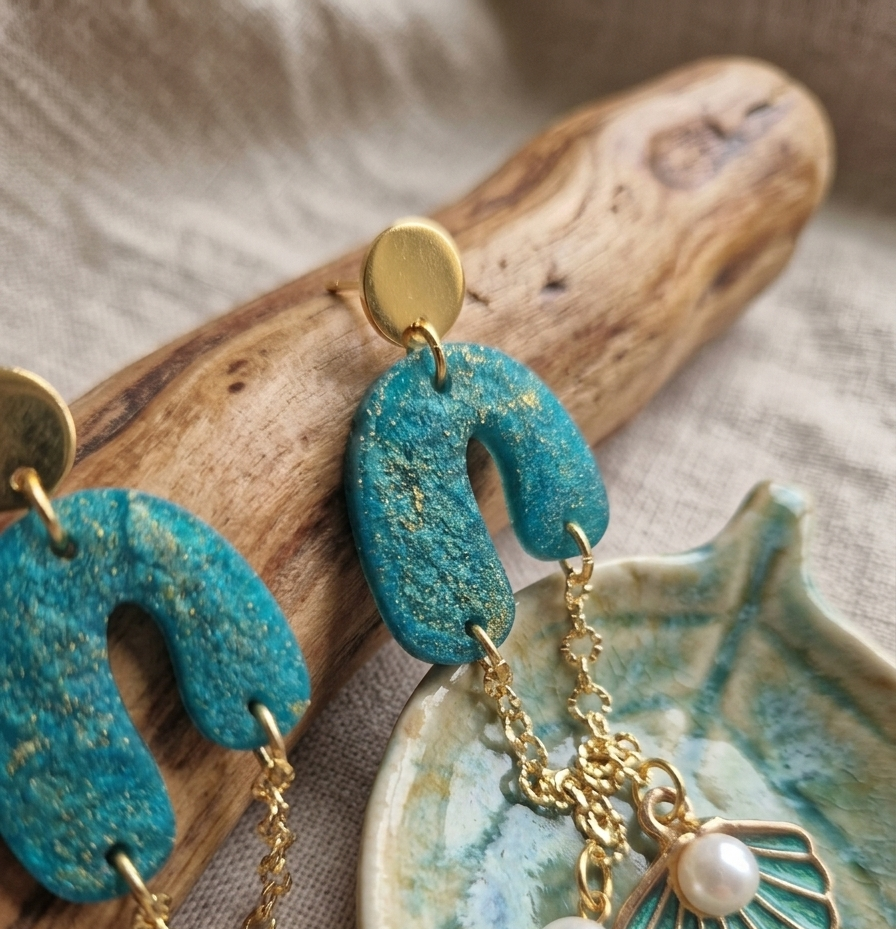 Boucles d'oreilles bohèmes turquoise nacrées | Perle d'Océan