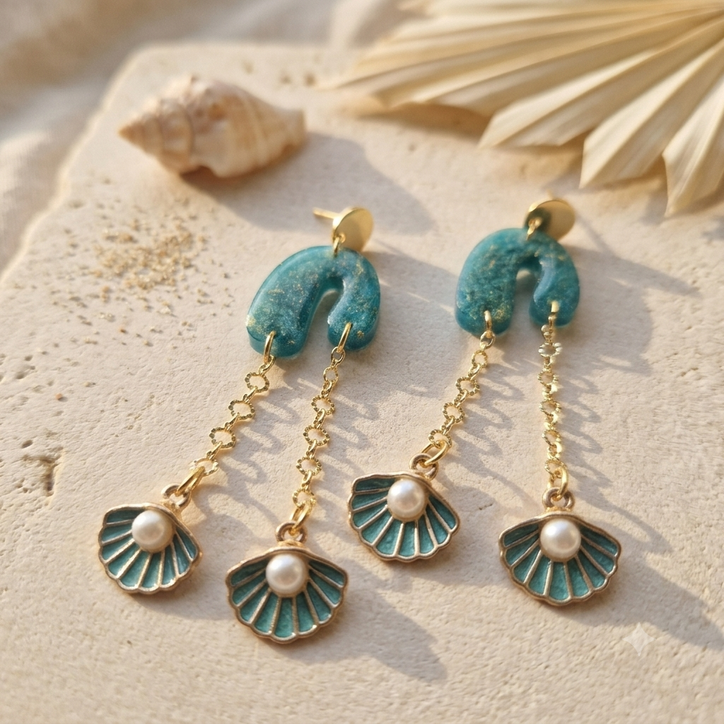 Boucles d'oreilles bohèmes turquoise nacrées | Perle d'Océan