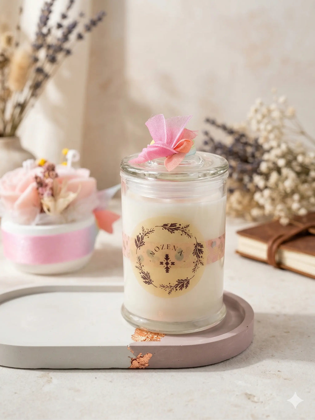 Duo Bougies “Pink Love” – Coffret parfumé & plateau décoratif Lozen-k
