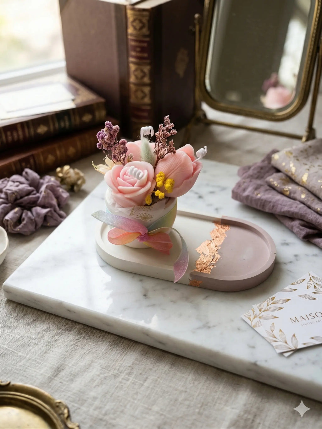 Duo Bougies “Pink Love” – Coffret parfumé & plateau décoratif Lozen-k