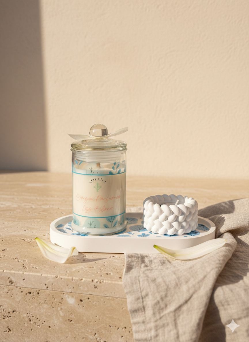 Bougie parfumée Lys Blanc & Porte bougie assorti