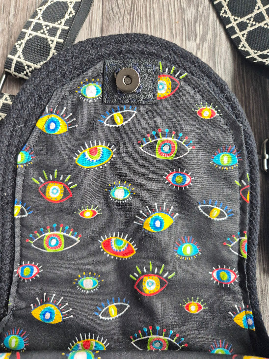 Sac en corde noire bohème – Sac bandoulière rond | Collection Éphémère Lozen-k