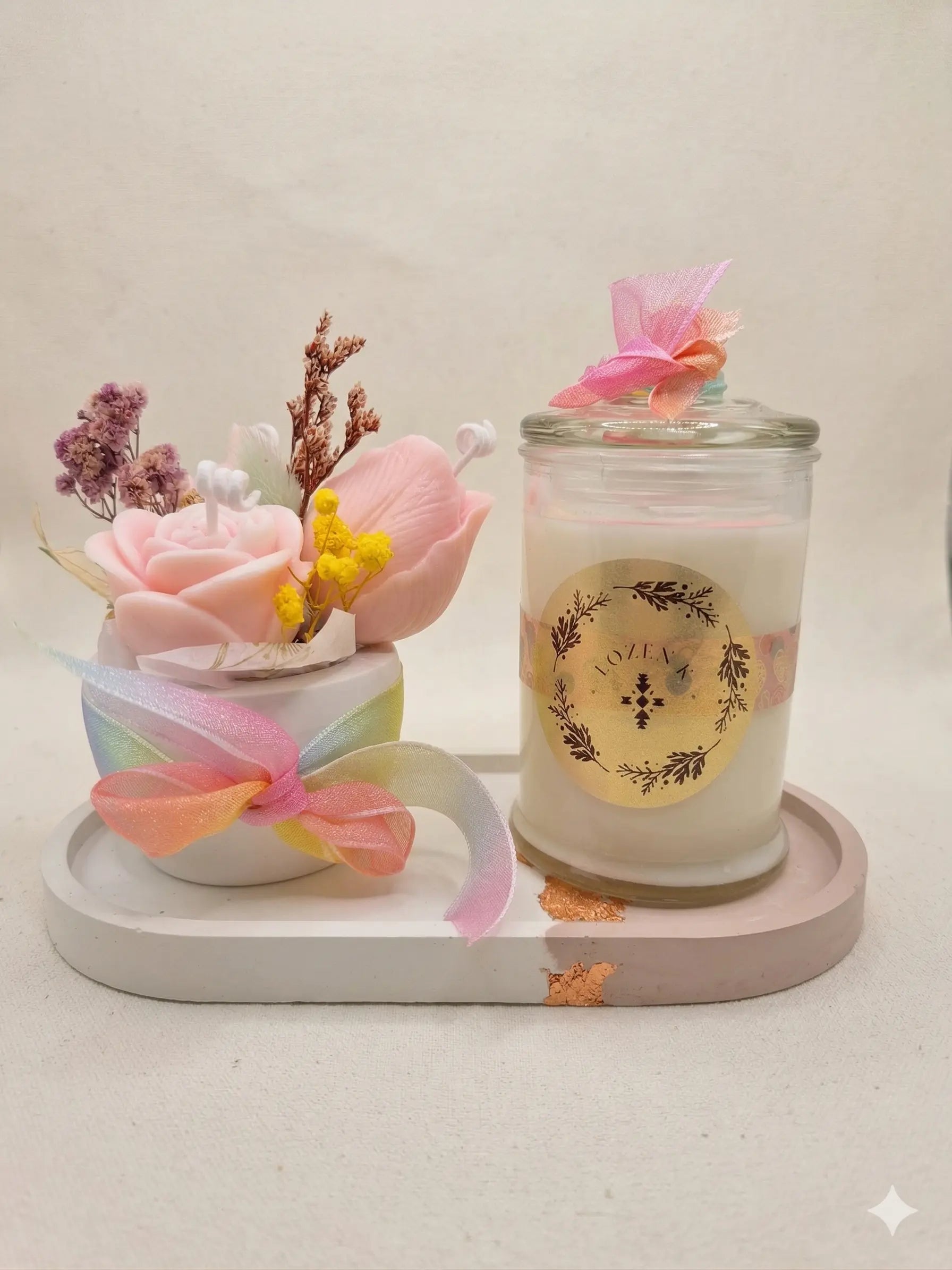 Duo Bougies “Pink Love” – Coffret parfumé & plateau décoratif Lozen-k