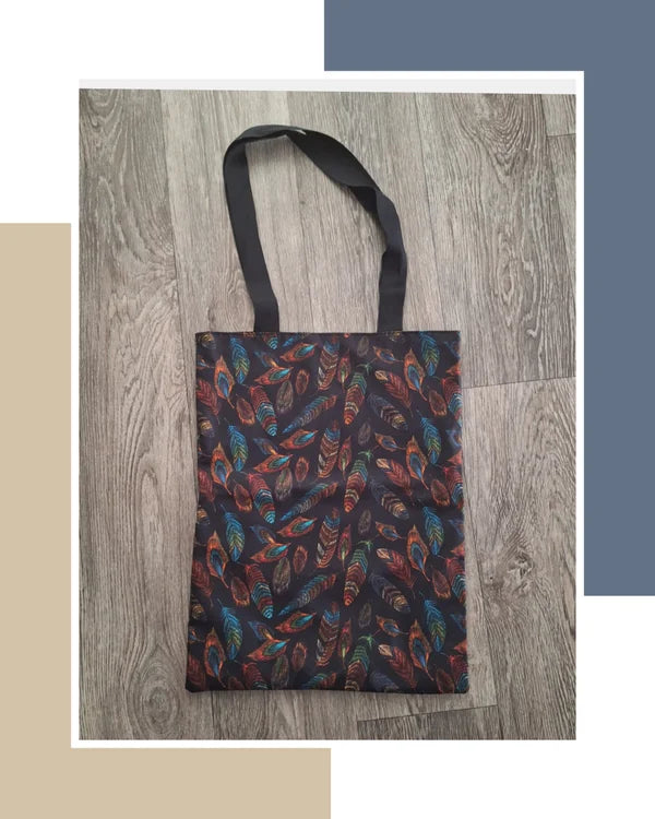 Tote Bag noir doublé motif plumes