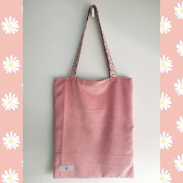 Tote Bag doublé velours côtelé rose clair