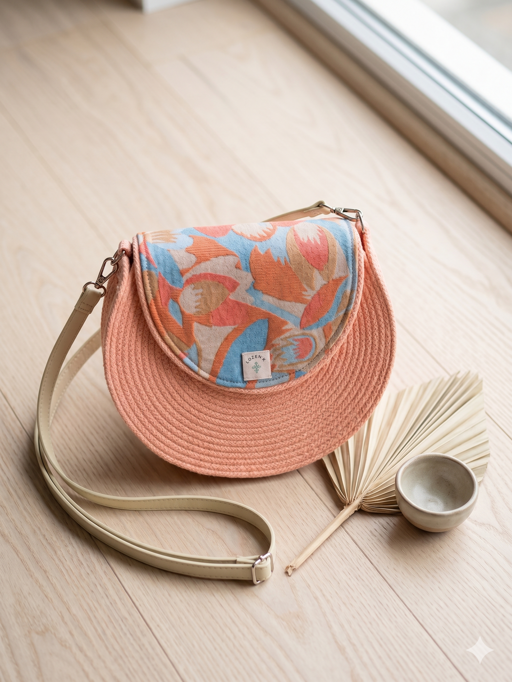 Sac en corde pêche pastel – Sac bohème chic fait main Lozen-k