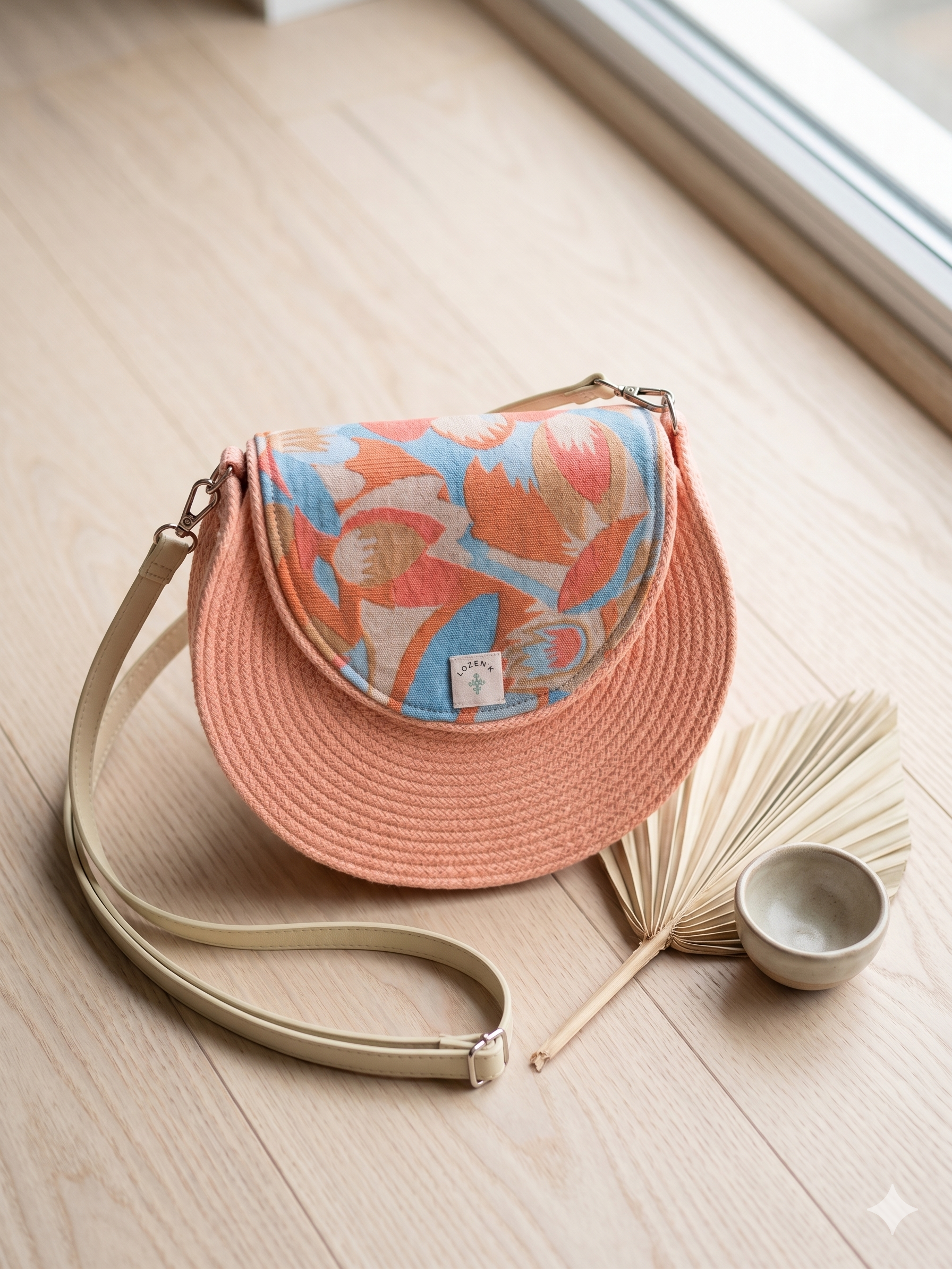 Sac en corde pêche pastel – Sac bohème chic fait main Lozen-k