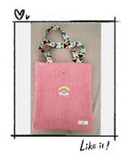 Tote Bag doublé velours côtelé rose clair sticker Happiness Lozen-k