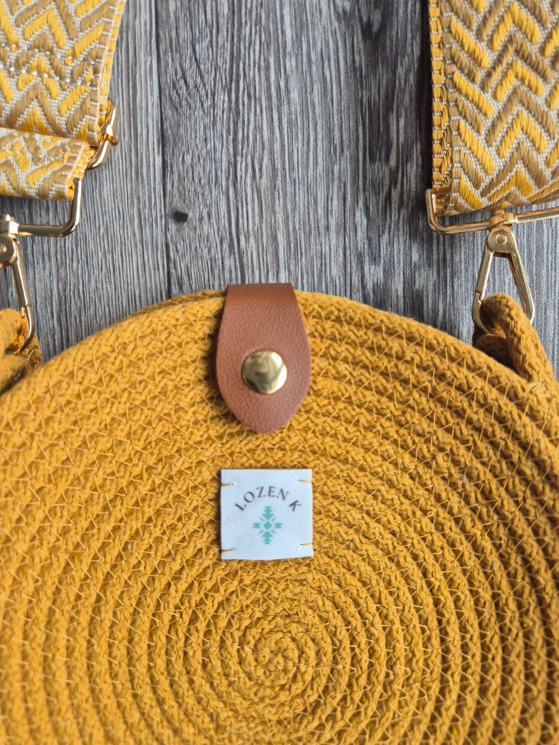 Sac Rond Bohème « Soleil Nomade » – Sac en corde moutarde Lozen-k