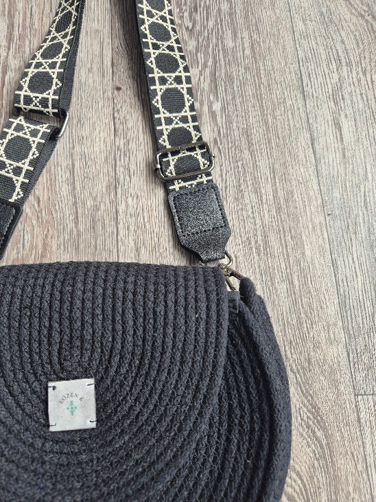 Sac en corde noire bohème – Sac bandoulière rond | Collection Éphémère Lozen-k