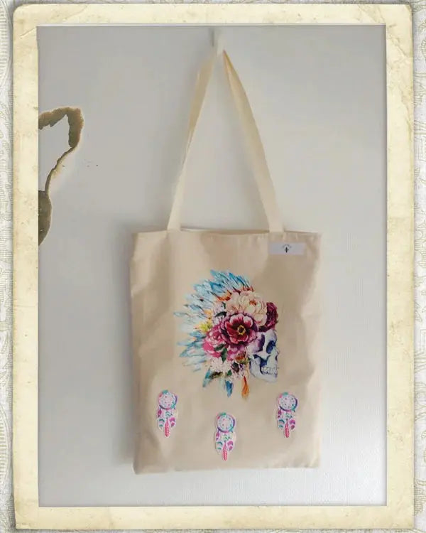 Tote Bag doublé Tête de mort Coiffe Amérindienne Lozen-k