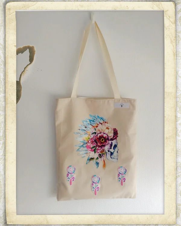 Tote Bag doublé Tête de mort Coiffe Amérindienne